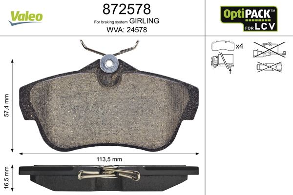 Brake Pad Set, disc brake VALEO 872578