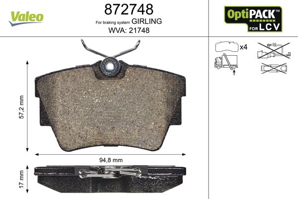 Brake Pad Set, disc brake VALEO 872748