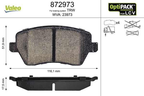 Brake Pad Set, disc brake VALEO 872973