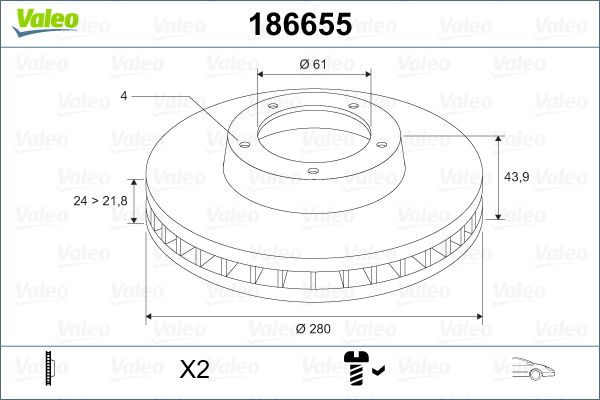 Гальмівний диск VALEO 186655