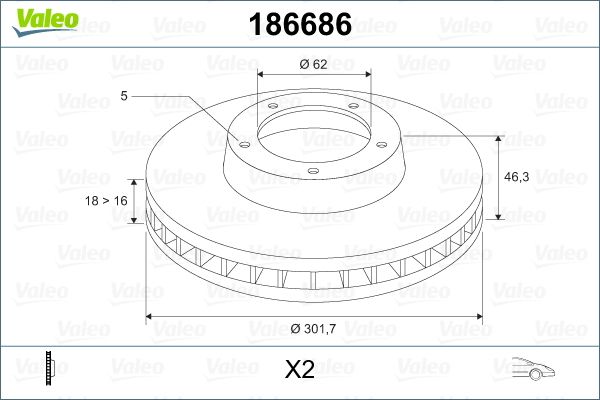 Brake Disc VALEO 186686