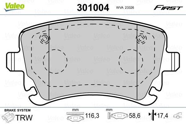 Brake Pad Set, disc brake VALEO 301004