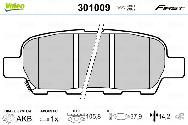 Brake Pad Set, disc brake VALEO 301009