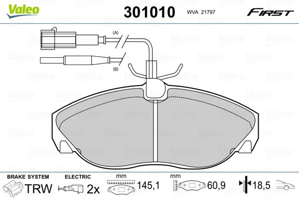 Комплект гальмівних накладок, дискове гальмо VALEO 301010