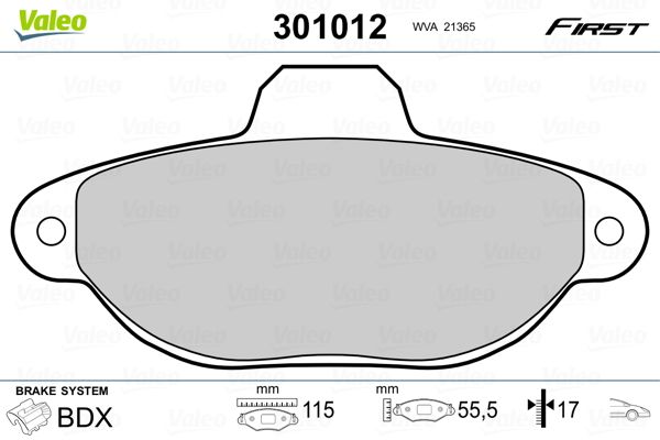 Brake Pad Set, disc brake VALEO 301012