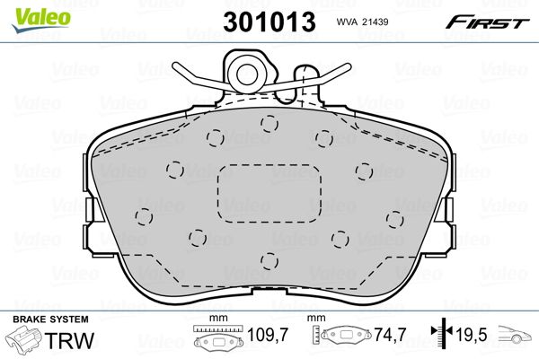 Brake Pad Set, disc brake VALEO 301013