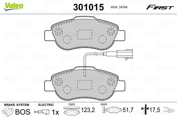 Комплект гальмівних накладок, дискове гальмо VALEO 301015