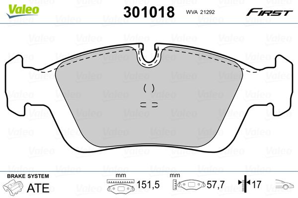 Stabdžių trinkelių rinkinys, diskinis stabdys VALEO 301018