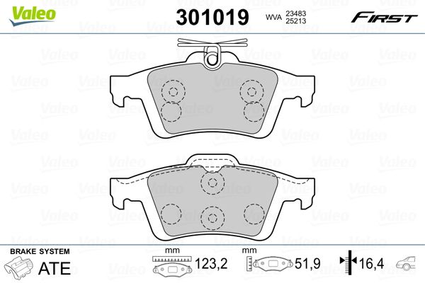 Комплект гальмівних накладок, дискове гальмо VALEO 301019