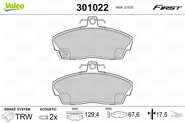 Brake Pad Set, disc brake VALEO 301022