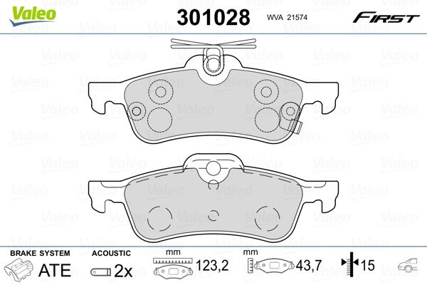 Комплект гальмівних накладок, дискове гальмо VALEO 301028