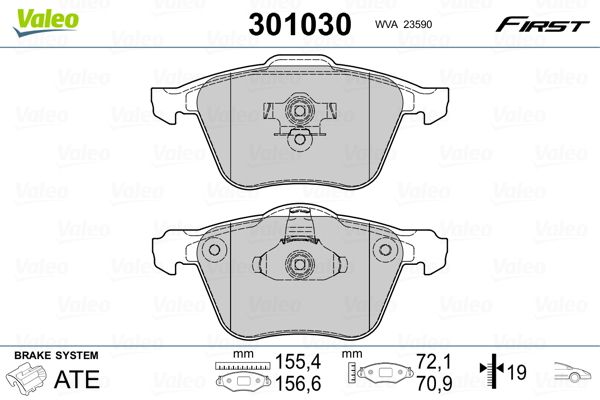 Комплект гальмівних накладок, дискове гальмо VALEO 301030