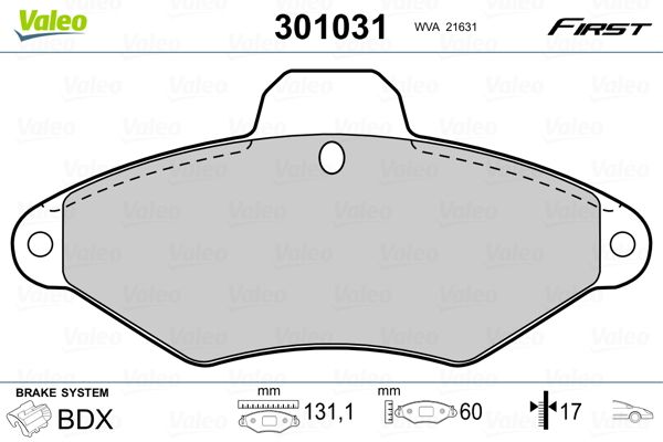 Brake Pad Set, disc brake VALEO 301031