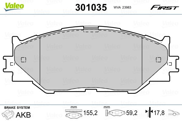 Комплект гальмівних накладок, дискове гальмо VALEO 301035