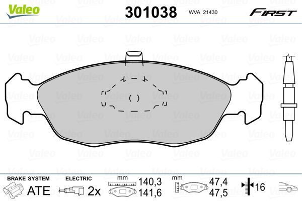 Brake Pad Set, disc brake VALEO 301038