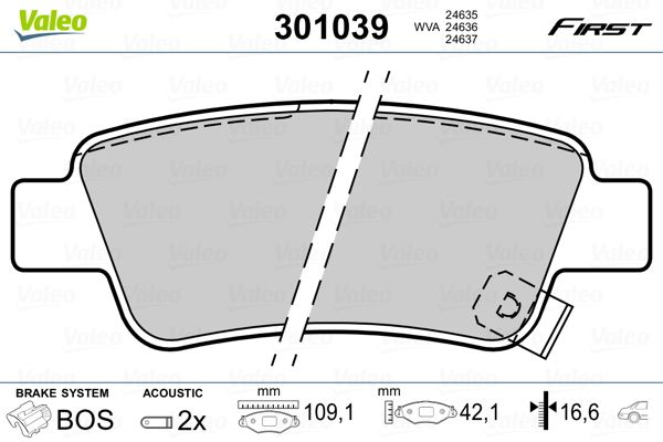 Stabdžių trinkelių rinkinys, diskinis stabdys VALEO 301039