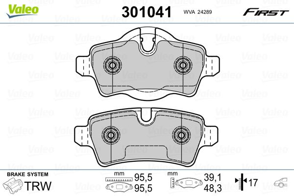 Brake Pad Set, disc brake VALEO 301041