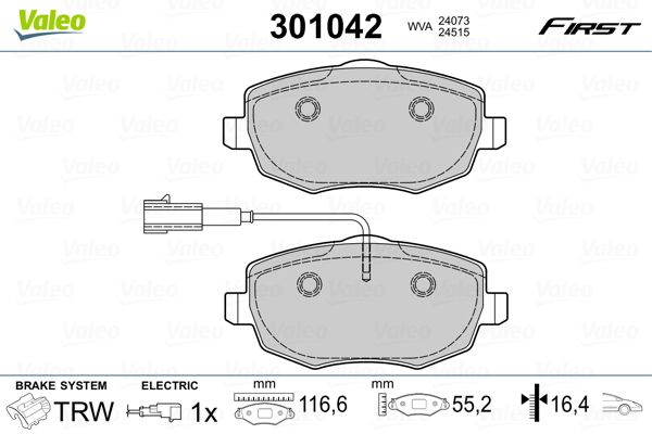 Brake Pad Set, disc brake VALEO 301042