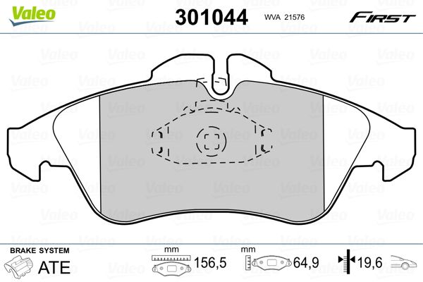 Комплект гальмівних накладок, дискове гальмо VALEO 301044