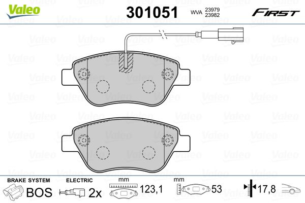 Комплект гальмівних накладок, дискове гальмо VALEO 301051