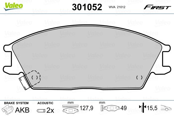 Комплект гальмівних накладок, дискове гальмо VALEO 301052