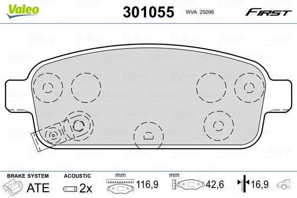 Комплект гальмівних накладок, дискове гальмо VALEO 301055