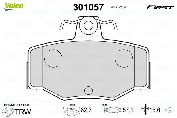 Комплект гальмівних накладок, дискове гальмо VALEO 301057