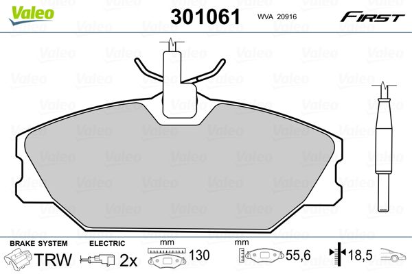 Комплект гальмівних накладок, дискове гальмо VALEO 301061