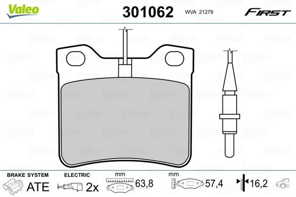 Brake Pad Set, disc brake VALEO 301062