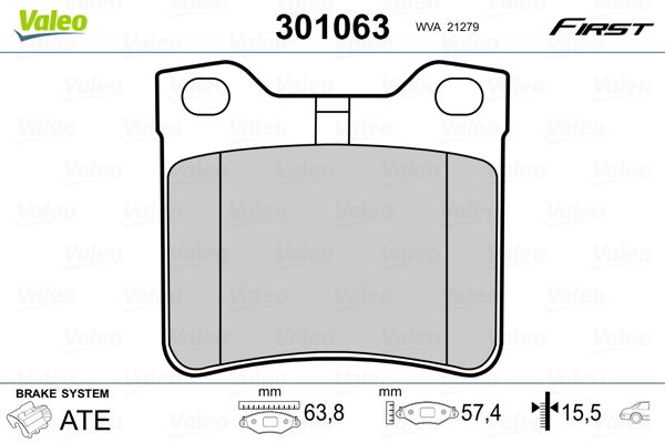 Brake Pad Set, disc brake VALEO 301063