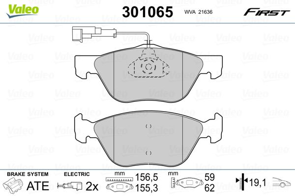 Комплект гальмівних накладок, дискове гальмо VALEO 301065