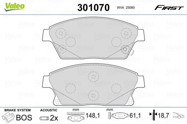 Brake Pad Set, disc brake VALEO 301070