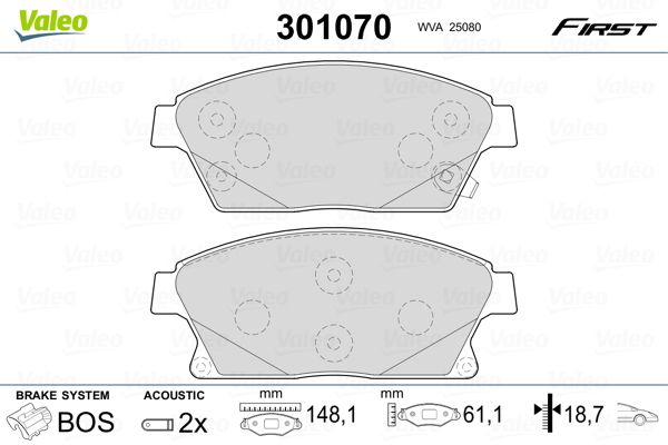 Комплект гальмівних накладок, дискове гальмо VALEO 301070