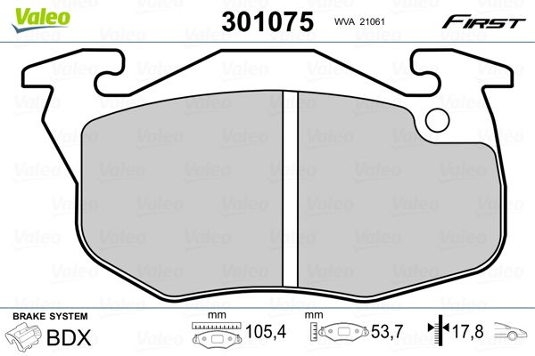 Brake Pad Set, disc brake VALEO 301075