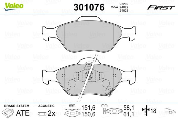 Brake Pad Set, disc brake VALEO 301076