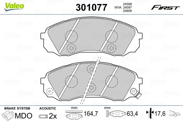 Brake Pad Set, disc brake VALEO 301077