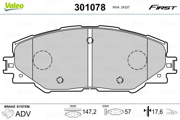 Комплект гальмівних накладок, дискове гальмо VALEO 301078