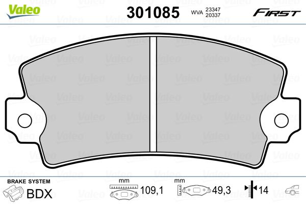 Brake Pad Set, disc brake VALEO 301085