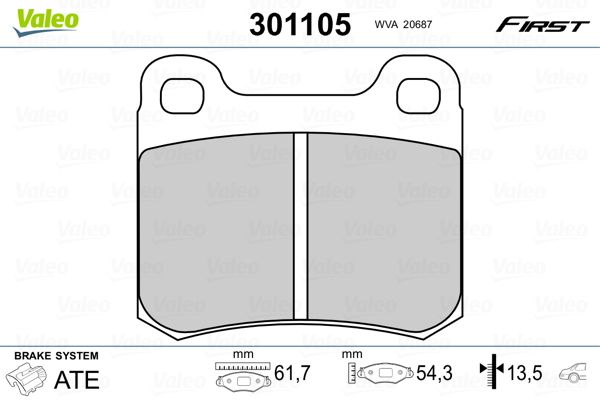 Brake Pad Set, disc brake VALEO 301105