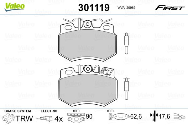 Brake Pad Set, disc brake VALEO 301119