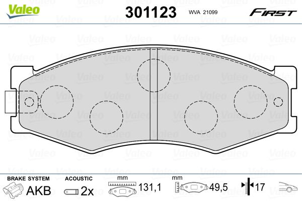 Brake Pad Set, disc brake VALEO 301123