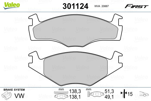 Brake Pad Set, disc brake VALEO 301124