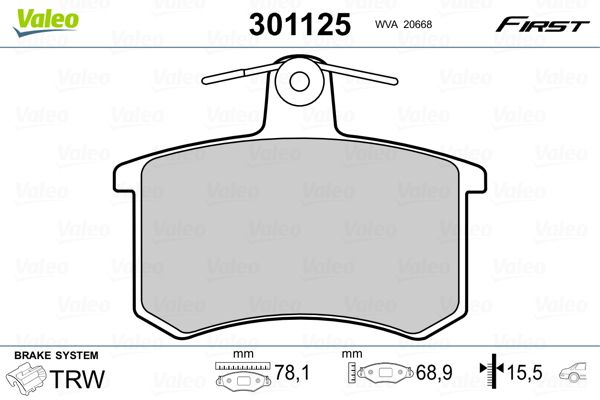 Brake Pad Set, disc brake VALEO 301125