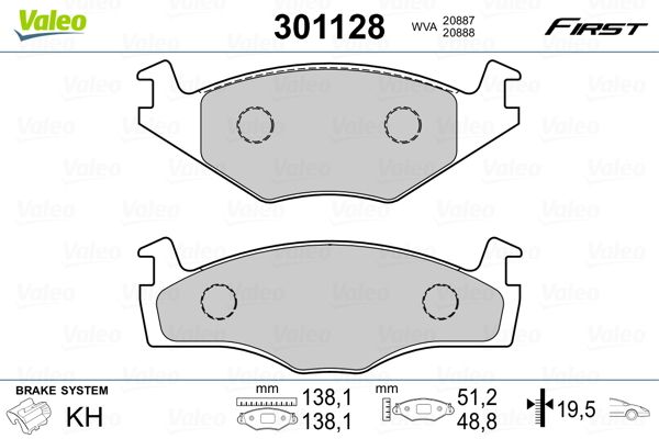 Brake Pad Set, disc brake VALEO 301128