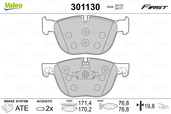 Brake Pad Set, disc brake VALEO 301130