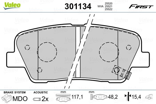 Brake Pad Set, disc brake VALEO 301134