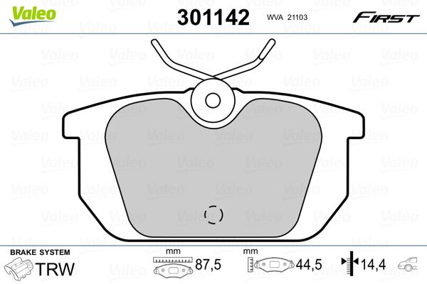 Brake Pad Set, disc brake VALEO 301142