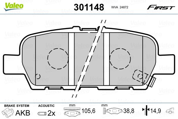 Brake Pad Set, disc brake VALEO 301148