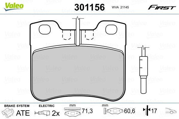 Brake Pad Set, disc brake VALEO 301156