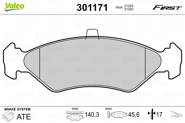 Stabdžių trinkelių rinkinys, diskinis stabdys VALEO 301171